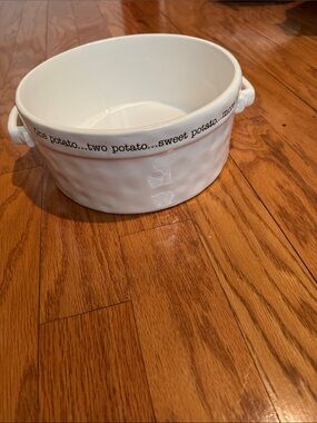 White Ceramic Serving Bowl with Text Accent